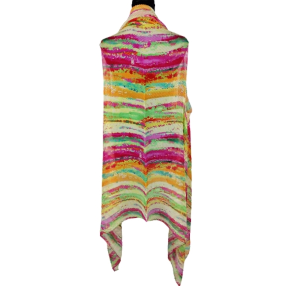 NWOT Multicolored Sheer Ribbed Open Front Boho Sleeveless Duster OSFA - Picture 8 of 8
